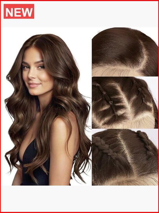 13x4 Dark Brown Lace Front Wig 26Inch Long Wavy Synthetic Wig with Baby Hair
